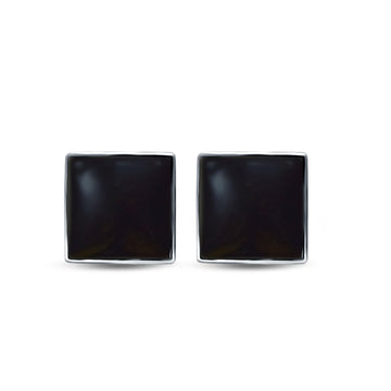 Square Shape Stud Post Tiny Earring Solid Simulated Black Onyx 925 Sterling Silver (6mm-8mm)
